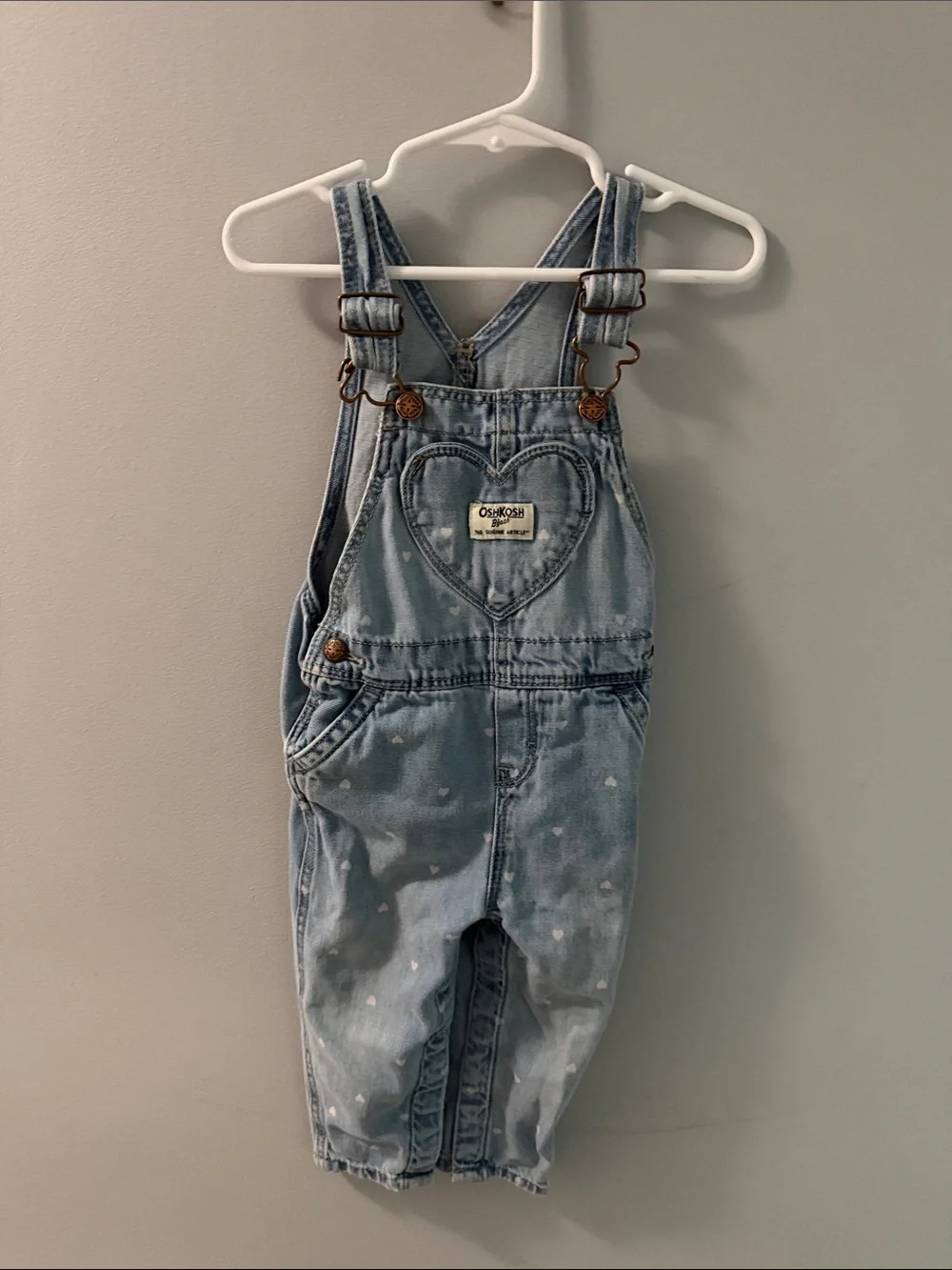 OshKosh B'gosh Light Blue Denim Overalls with Heart Chest Pocket